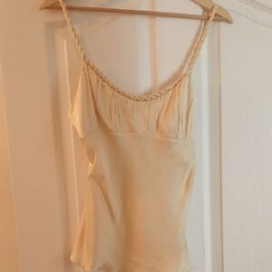 Bebe Light Yellow Fitted Ruched Camisole Top